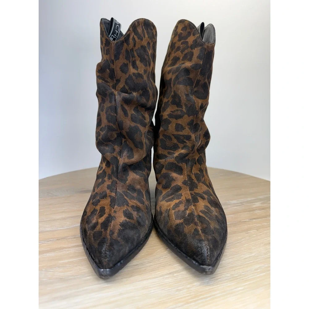 Elena Iachi Leopard Suede Slouch Western Boots 40 9 Pointed Toe Italy
